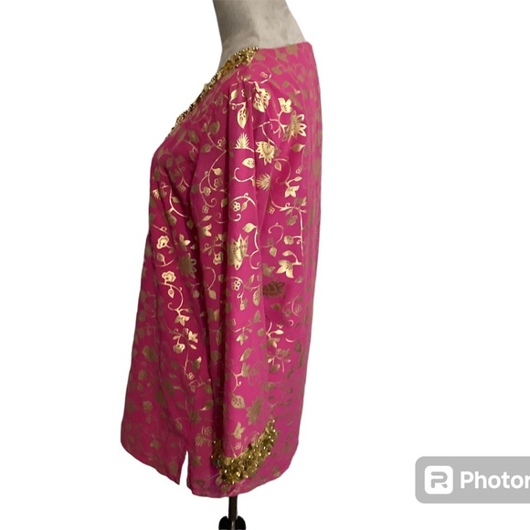 Diane Gilman blouse womens SZ XS tunic hot pink  sequins vintage 90’s Ba… - Picture 3 of 9